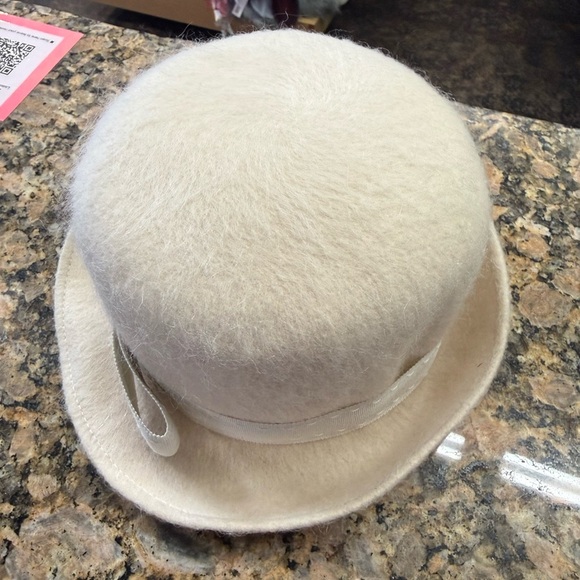 Vintage Mahara Mohair Wool Bowler Hat Ivory Made in Poland Size 7 main image 6